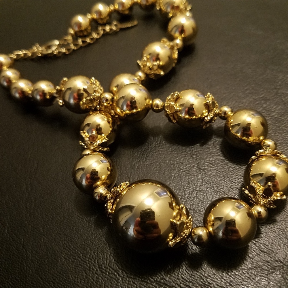 VCLM Vintage Metal Bead Costume Gold Necklace